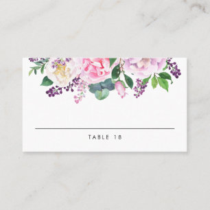 Pastel Pink and Purple Peonies Floral Wedding Place Card