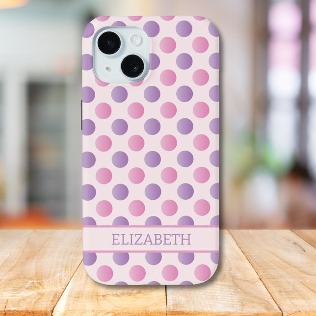 Pastel Pink And Purple Polka Dots Custom Name  Case-Mate iPhone Case (Creator Uploaded)