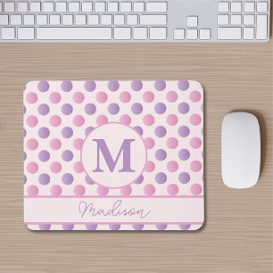 Pastel Pink And Purple Polka Dots Custom Name Mouse Pad