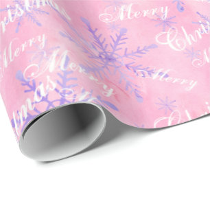 Pastel Pink and Purple Snowflakes Watercolor Wrapping Paper