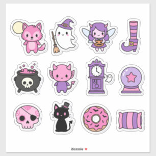 Pastel Pink And Purple Spooky Character Stickers