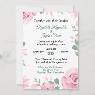 Pastel Pink and Sea Green Wedding Invitation