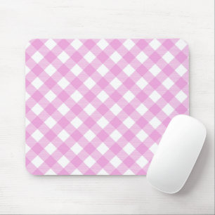 Pastel Pink and White Angled Plaid Mouse Pad