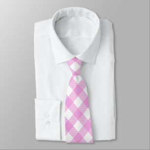 Pastel Pink and White Angled Plaid Tie