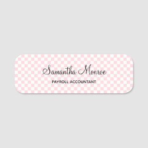 Pastel Pink and White Chequerboard Name Tag