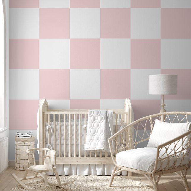 Pastel Pink and White Chequered Wallpaper (Kids)