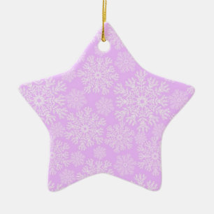 Pastel Pink And White Christmas Snowflakes Pattern Ceramic Ornament