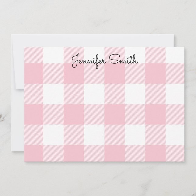 Pastel Pink and White Gingham Check Card (Front)