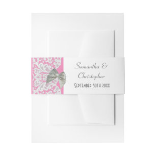 Pastel pink and white lace traditional wedding invitation belly band