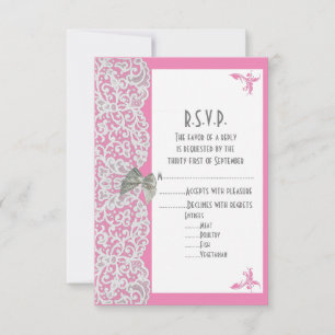 Pastel pink and white lace wedding R.S.V.P RSVP Card