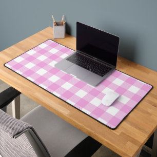 Pastel Pink and White Plaid Desk Mat
