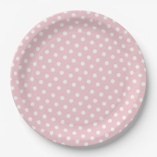 Pastel pink and white polka dots pattern paper plate