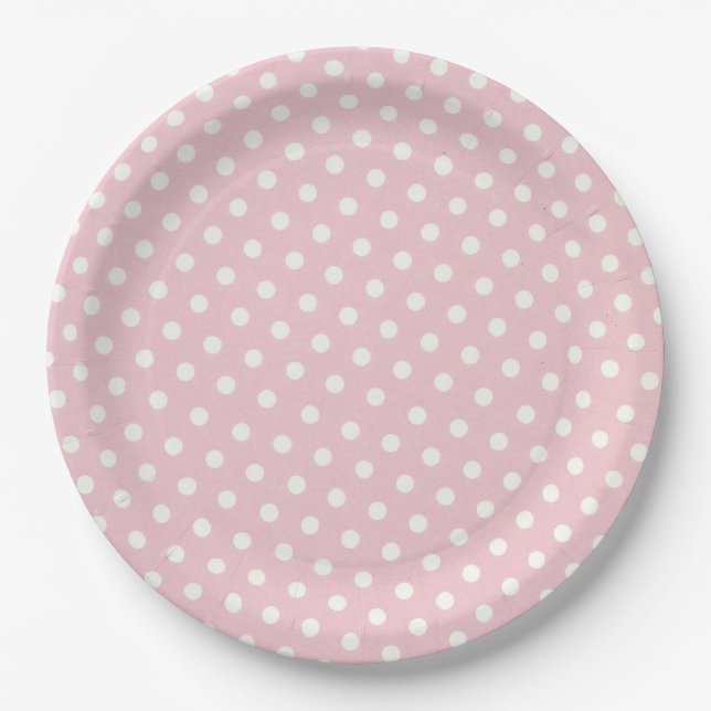 Pastel pink and white polka dots pattern paper plate (Front)