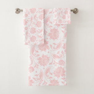 Pastel-pink and white vintage damasks pattern bath towel set