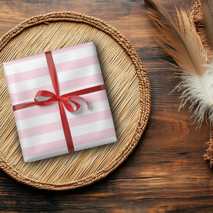 Pastel Pink and White Wide Horizontal Striped Wrapping Paper