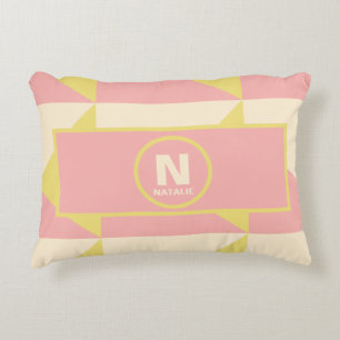 Pastel Pink and Yellow Shapes with Monogram Name Decorative Cushion
