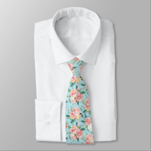 Pastel pink and yellow vintage roses pattern tie