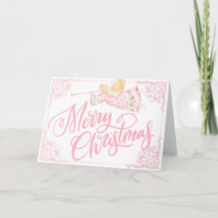 Pastel Pink Angel Merry Christmas Card