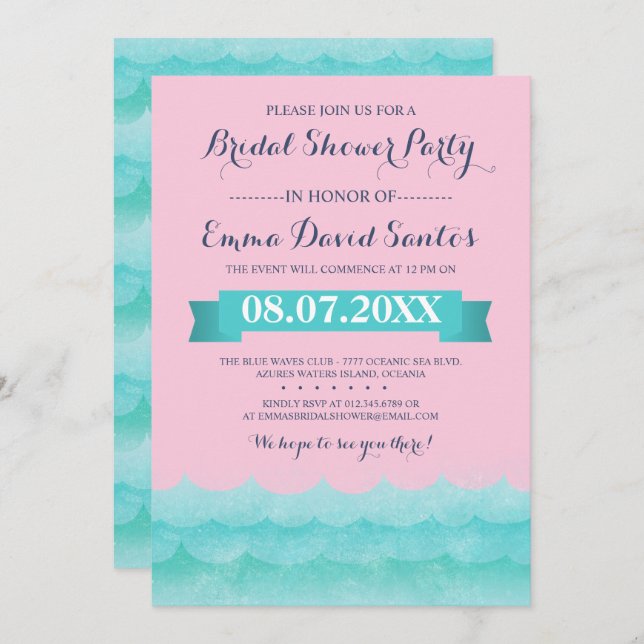 Pastel Pink At Sea Nautical Bridal Shower Invitation (Front/Back)