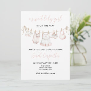 Pastel Pink Baby Clothes Girl Baby shower Invitation