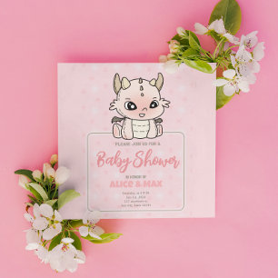 Pastel Pink Baby Dragon Baby Shower Invitation
