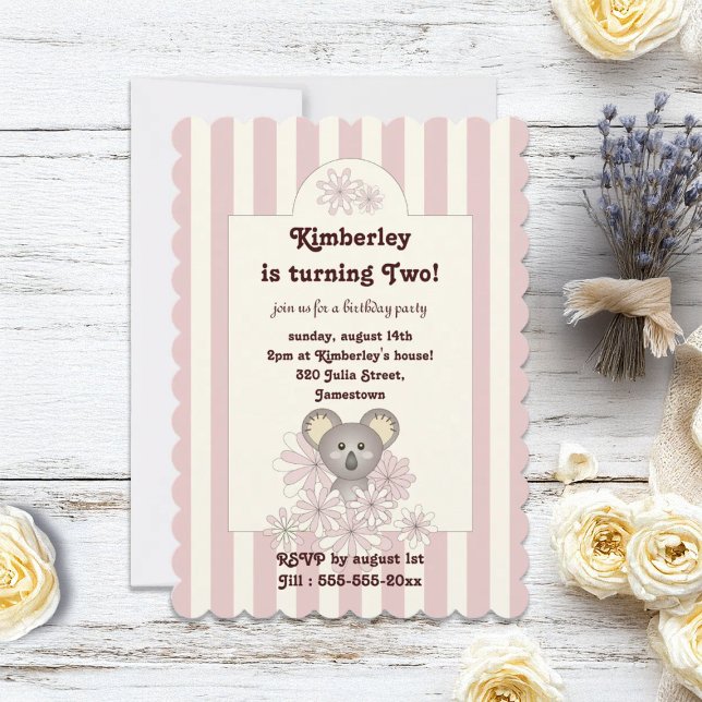 Pastel Pink Baby Koala Girl Birthday Invitation (Creator Uploaded)