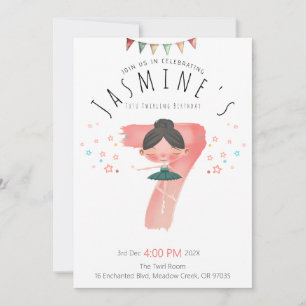 Pastel Pink Ballet Girl 7th Birthday Invitation