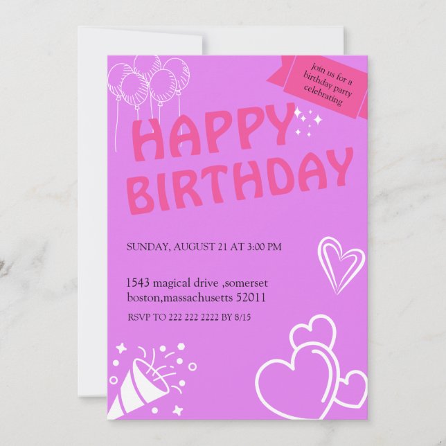 Pastel Pink Birthday Bliss invitations (Front)