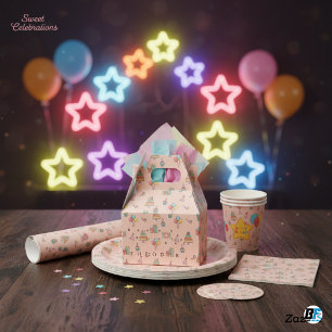 Pastel Pink Birthday Party- Cute Cake Balloon Patt Favour Box