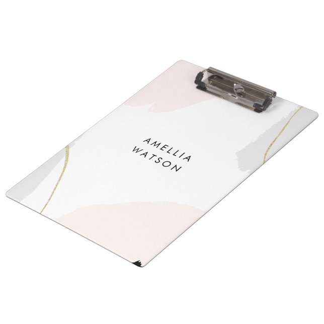 Pastel Pink, Black & Grey Watercolor Brush Strokes Clipboard (Angled)