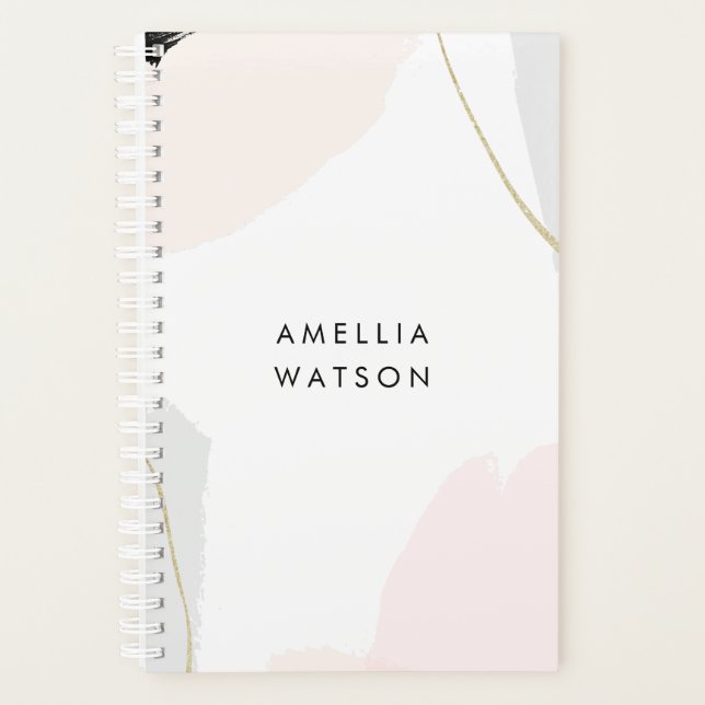 Pastel Pink, Black & Grey Watercolor Brush Strokes Planner (Front)