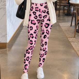 Pastel Pink Black Leopard Print Leggings