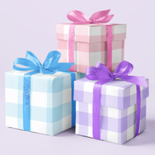 Pastel Pink Blue and Purple Easter Gingham Multi Wrapping Paper Sheet