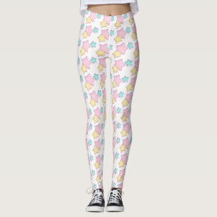 Pastel Pink Blue and Yellow Stars print pattern Leggings
