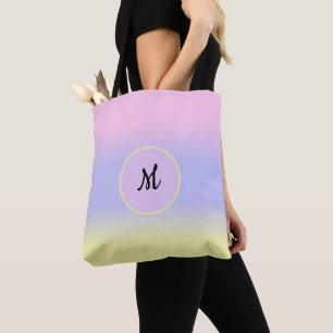 Pastel Pink Blue and Yellow w/Monogram Tote Bag
