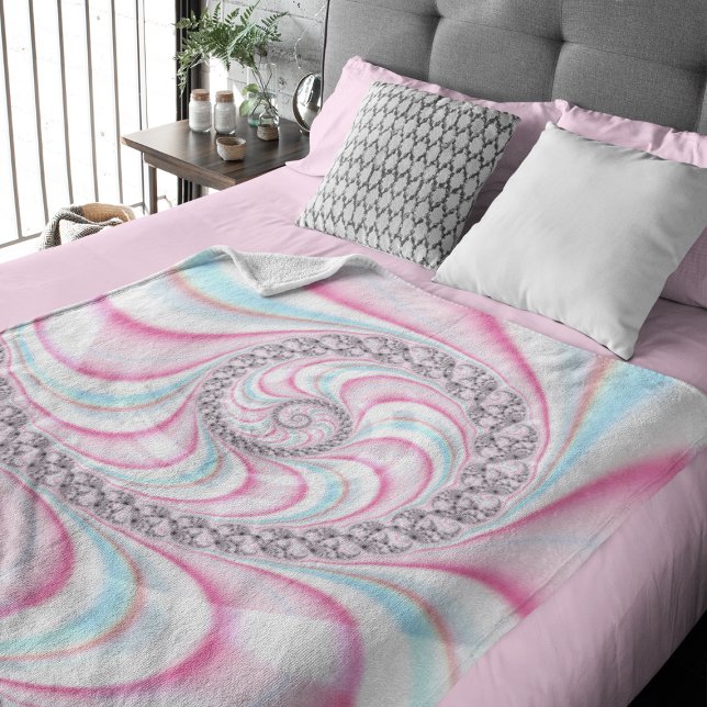 Pastel Pink Blue Candy Cane Spiral Fractal Fleece Blanket (Creator Uploaded)