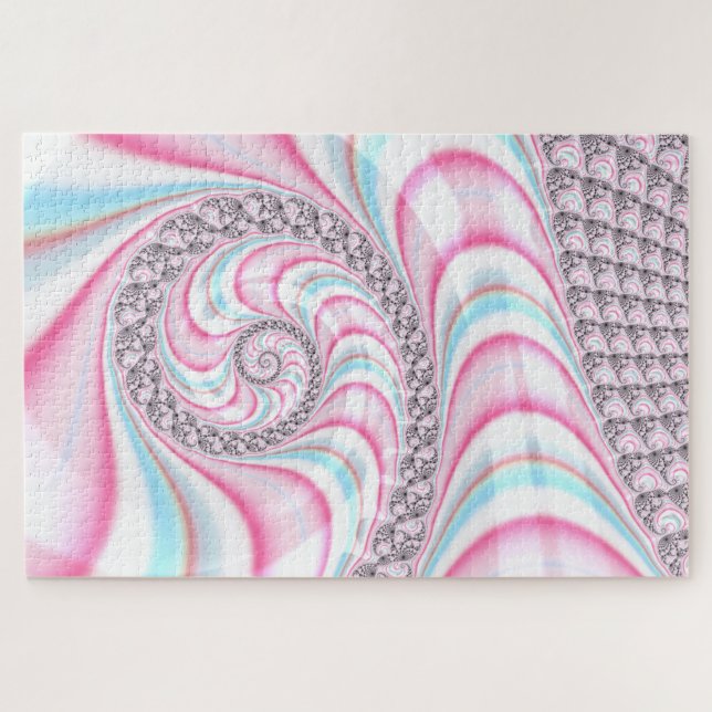 Pastel Pink Blue Candy Cane Spiral Fractal Jigsaw Puzzle (Horizontal)