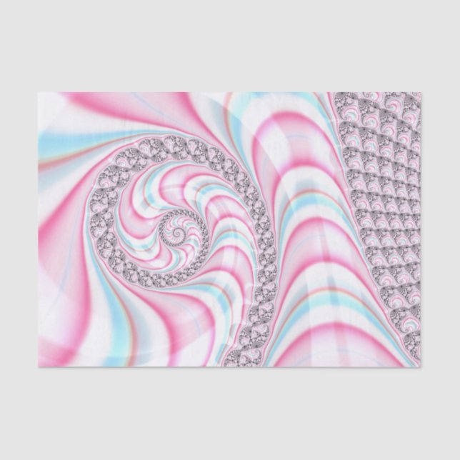 Pastel Pink Blue Candy Cane Spiral Fractal Tissue Paper (Front)