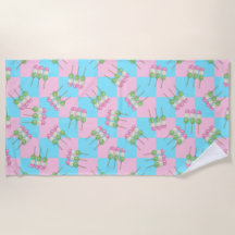Pastel Pink Blue Chequered Dango Beach Towel