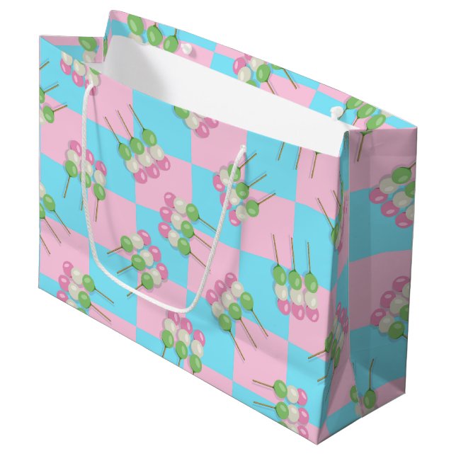 Pastel Pink Blue Chequered Dango Gift Bag (Front Angled)