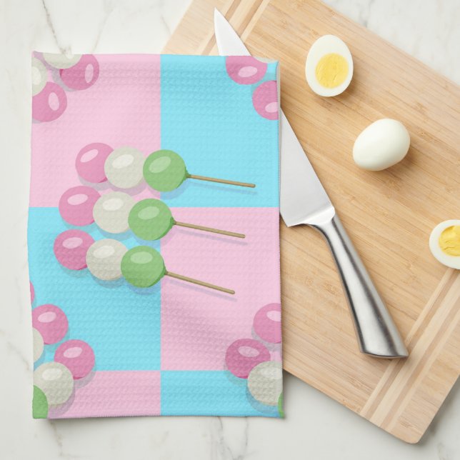 Pastel Pink Blue Chequered Dango Kitchen Towels (Quarter Fold)