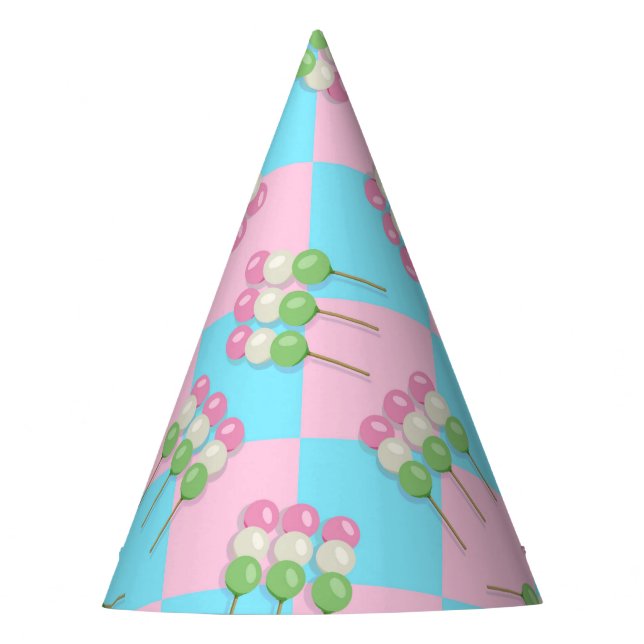 Pastel Pink Blue Chequered Dango Party Hat (Front)
