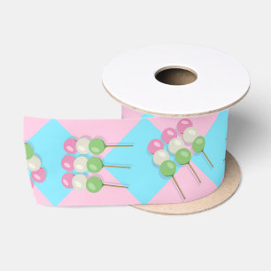 Pastel Pink Blue Chequered Dango Ribbon Satin Ribbon