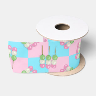 Pastel Pink Blue Chequered Dango Ribbon Satin Ribbon