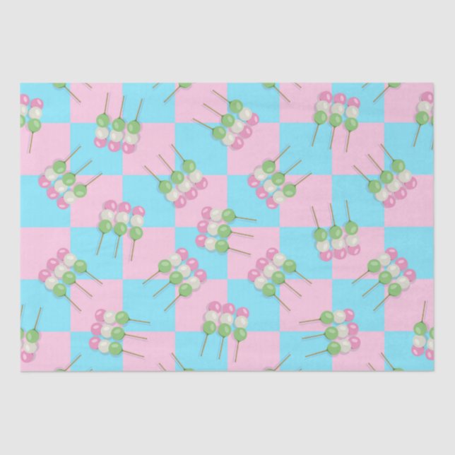 Pastel Pink Blue Chequered Dango Tissue Paper (Front)
