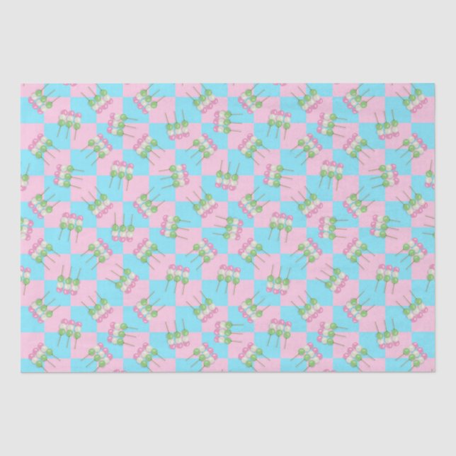 Pastel Pink Blue Chequered Dango Tissue Paper (Front)