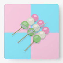 Pastel Pink Blue Chequered Dango Wall Clock
