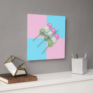 Pastel Pink Blue Chequered Dango Wall Clock