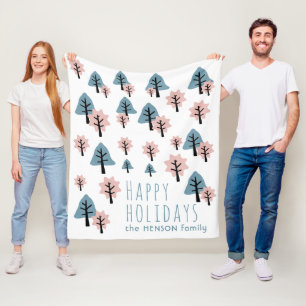 Pastel Pink Blue Cookie Bell Star Trees Christmas Fleece Blanket