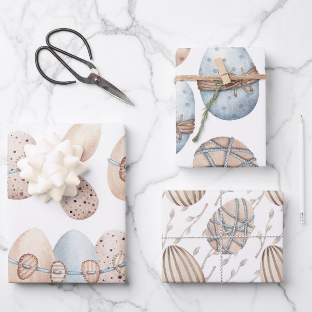 PASTEL PINK & BLUE EASTER EGGS WRAPPING PAPER SHEET (Front)